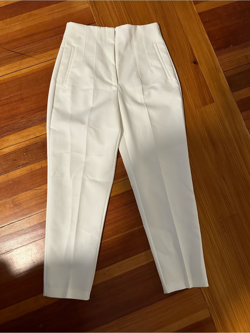 Zara White High-Rise Tailored Trousers